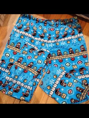 Nintendo Blue Super Mario Fleece Lounge Pants with Pixel Print